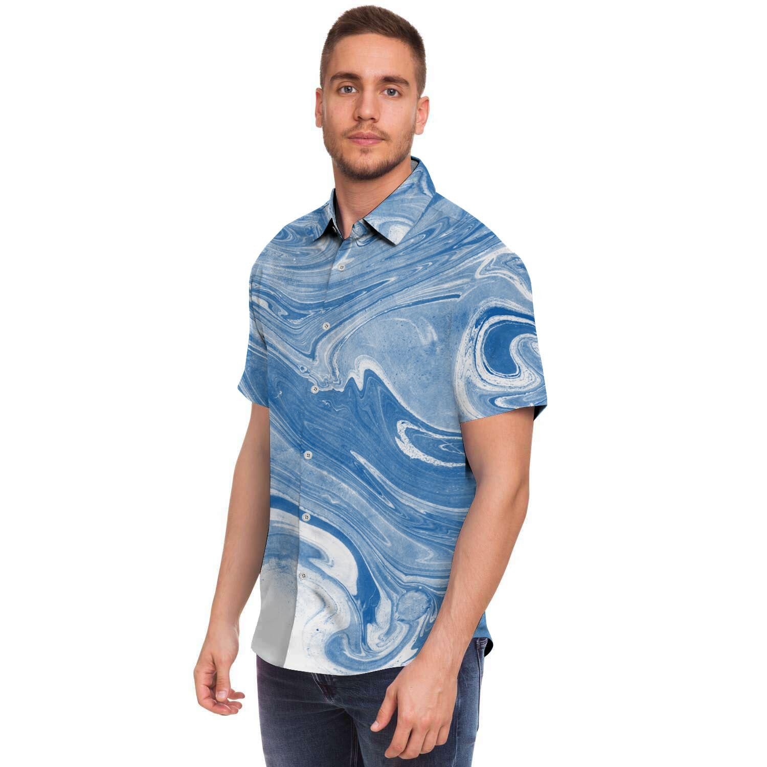 Blue Liquid Marble Men's Short Sleeve Shirt-grizzshop