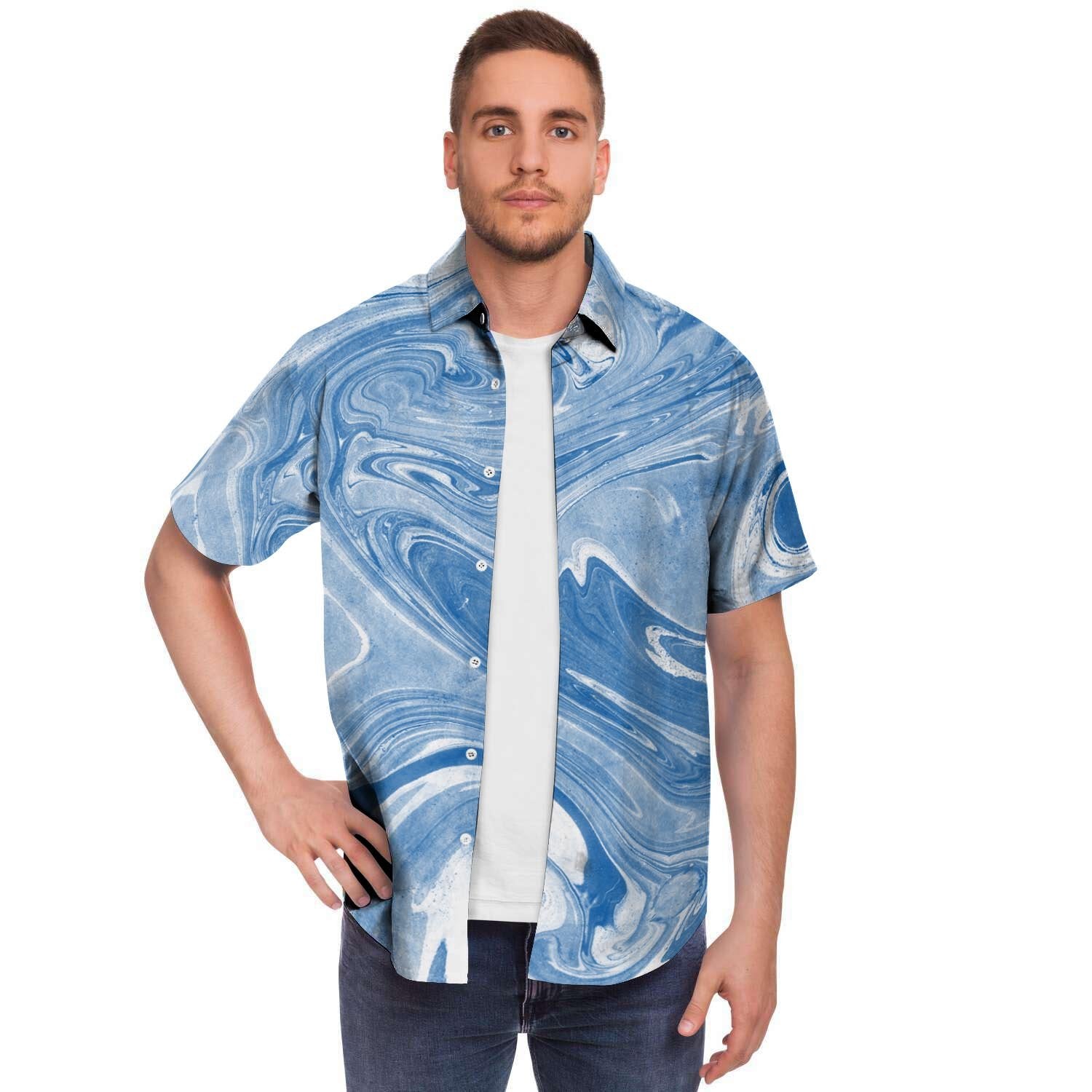 Blue Liquid Marble Men's Short Sleeve Shirt-grizzshop