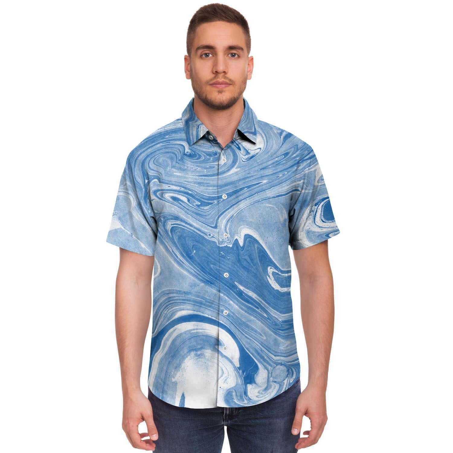Blue Liquid Marble Men's Short Sleeve Shirt-grizzshop