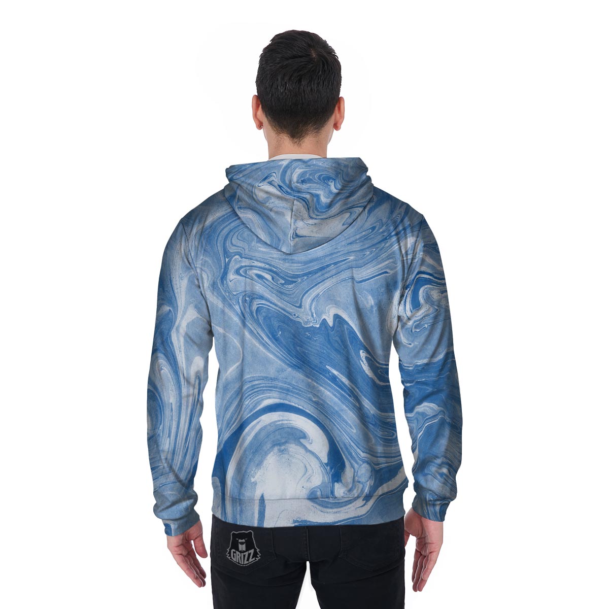 Blue Liquid Marble Men's Zip Up Hoodie-grizzshop