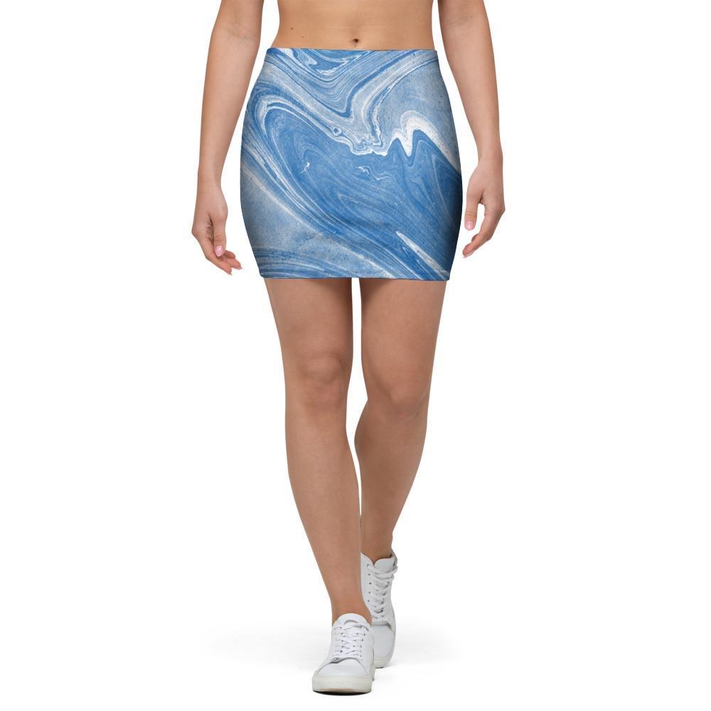 Blue Liquid Marble Mini Skirt-grizzshop