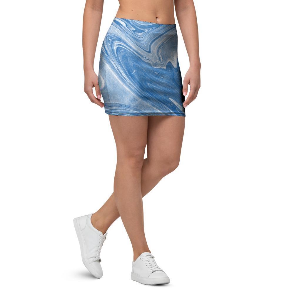 Blue Liquid Marble Mini Skirt-grizzshop