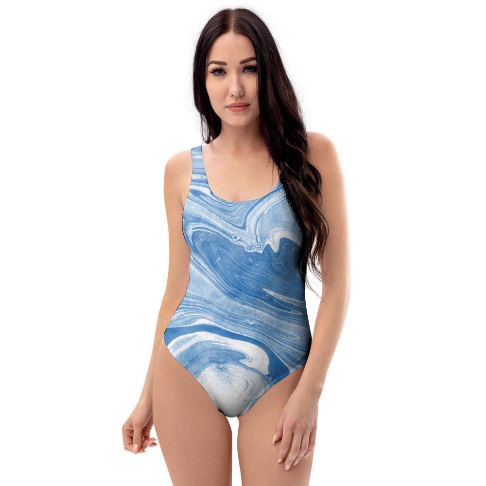 Blue Liquid Marble One Piece Swimsuite-grizzshop