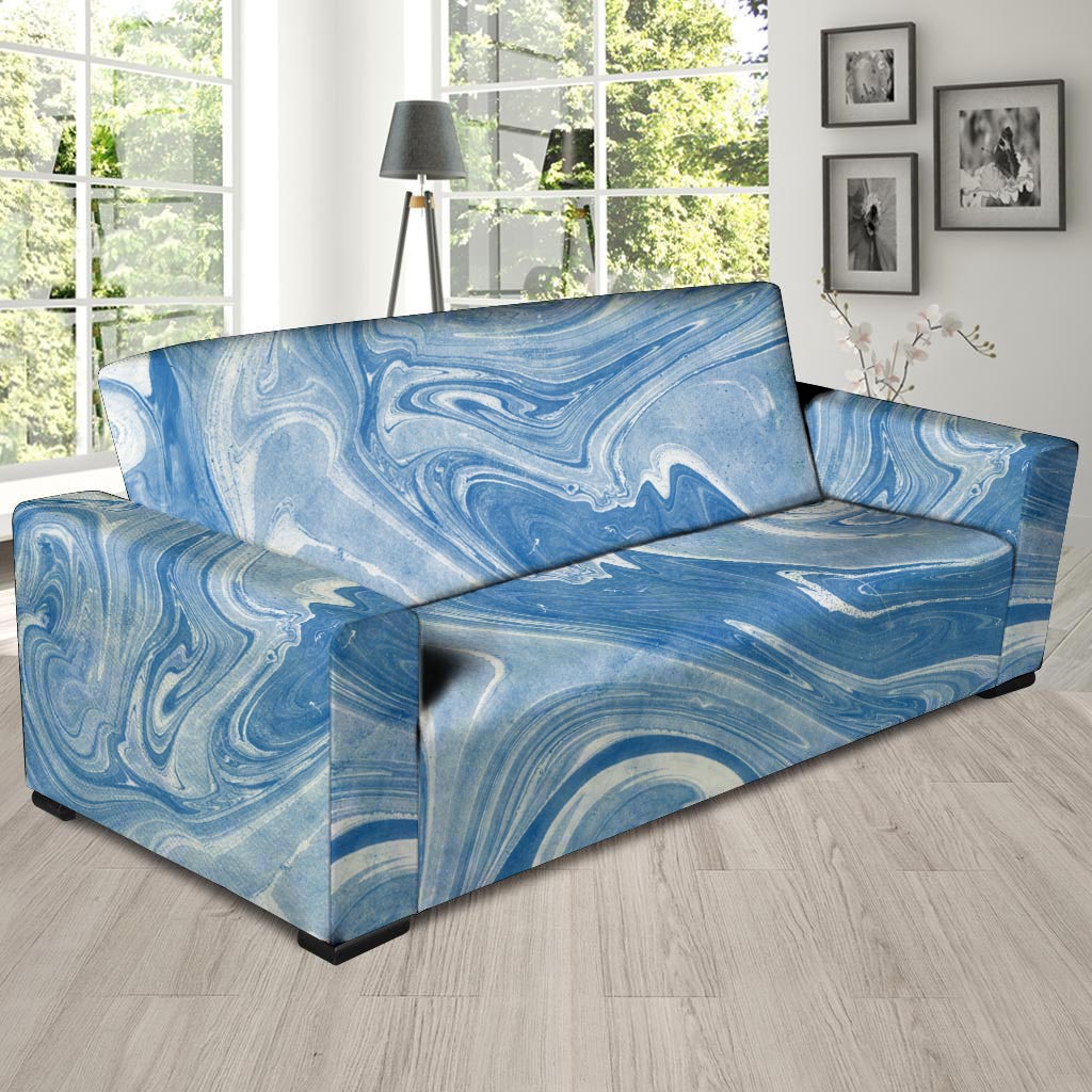 Blue Liquid Marble Sofa Cover-grizzshop