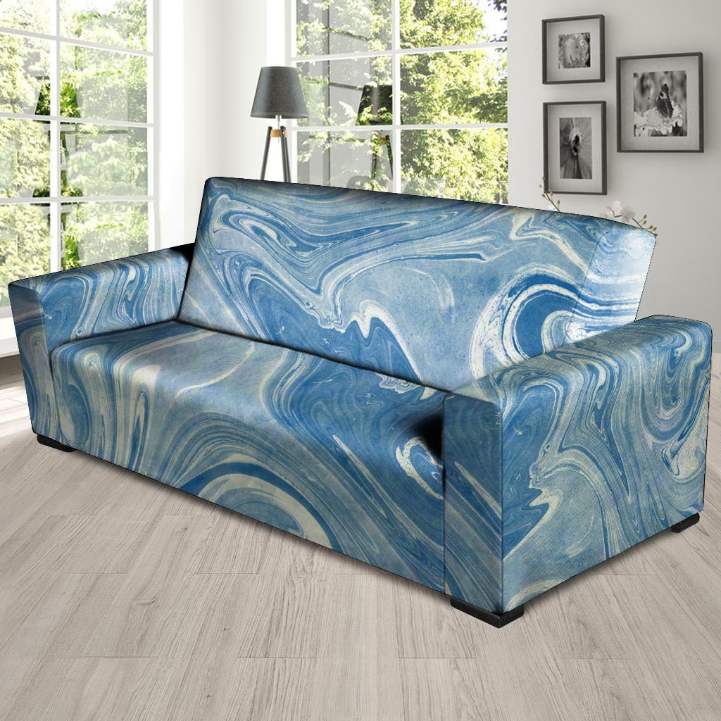 Blue Liquid Marble Sofa Cover-grizzshop