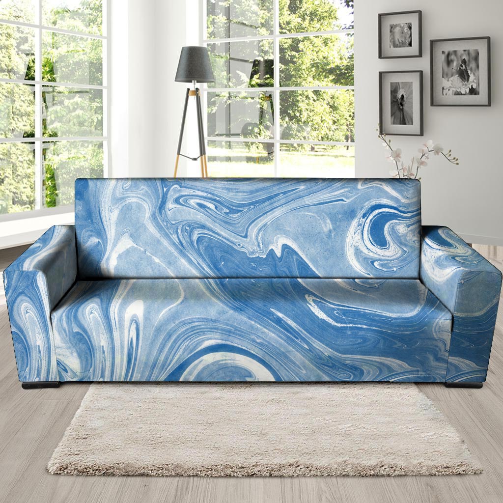 Blue Liquid Marble Sofa Cover-grizzshop