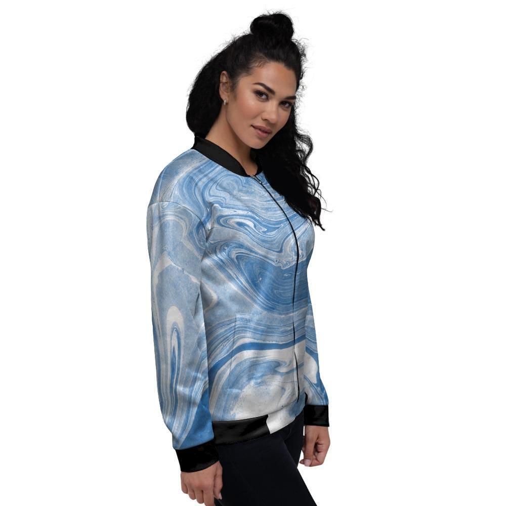 Blue Liquid Marble Women's Bomber Jacket-grizzshop