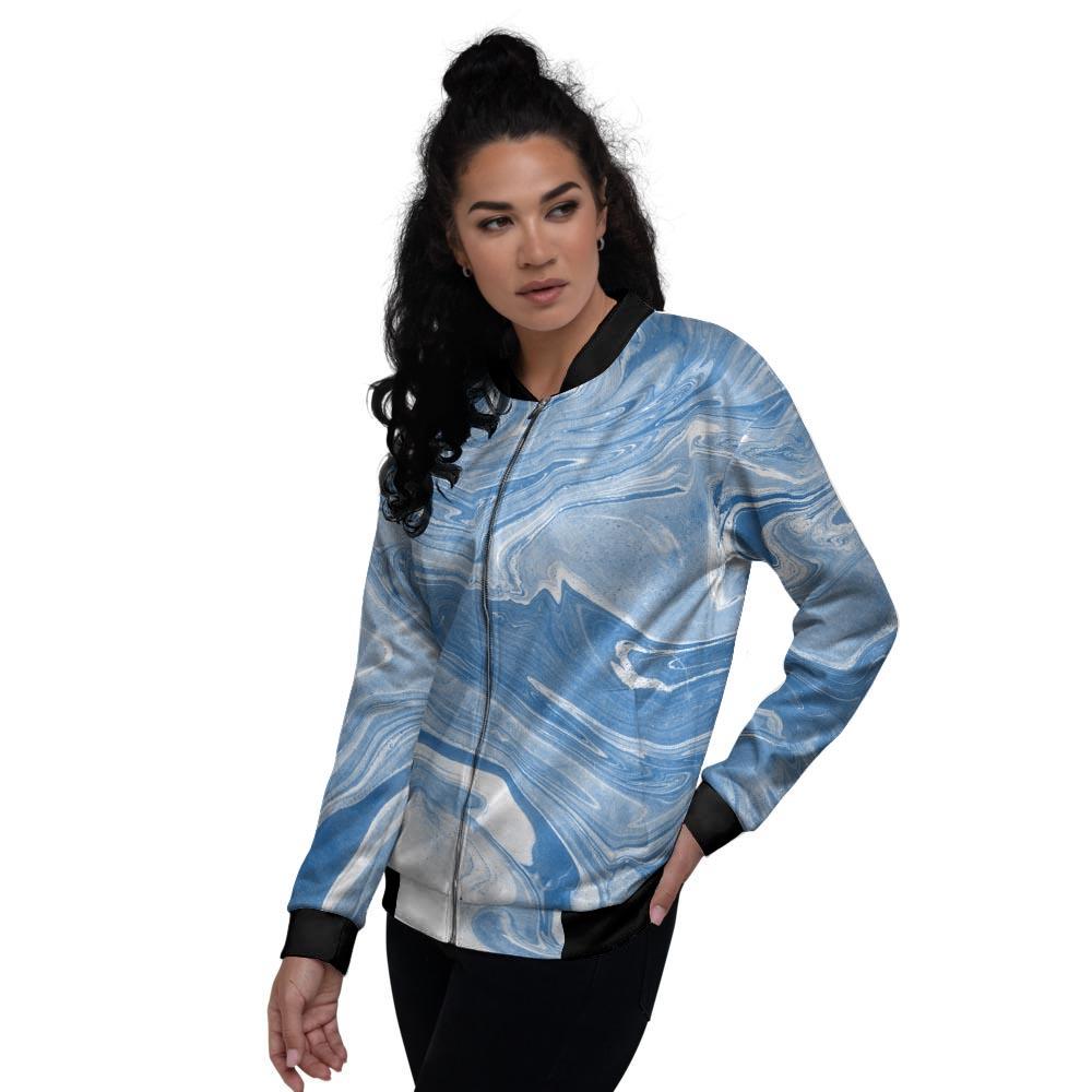 Blue Liquid Marble Women's Bomber Jacket-grizzshop
