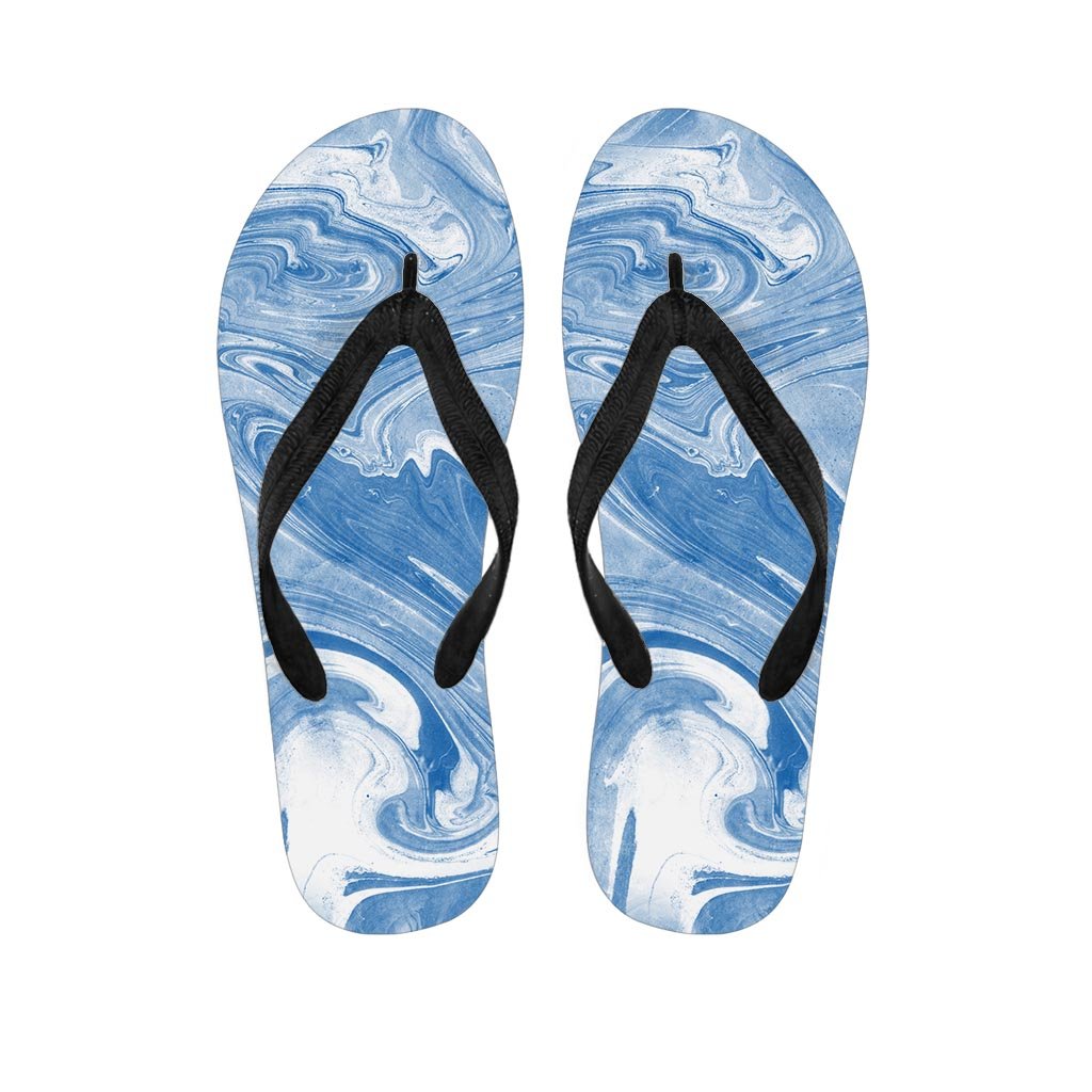 Blue Liquid Marble Women's Flip Flops-grizzshop