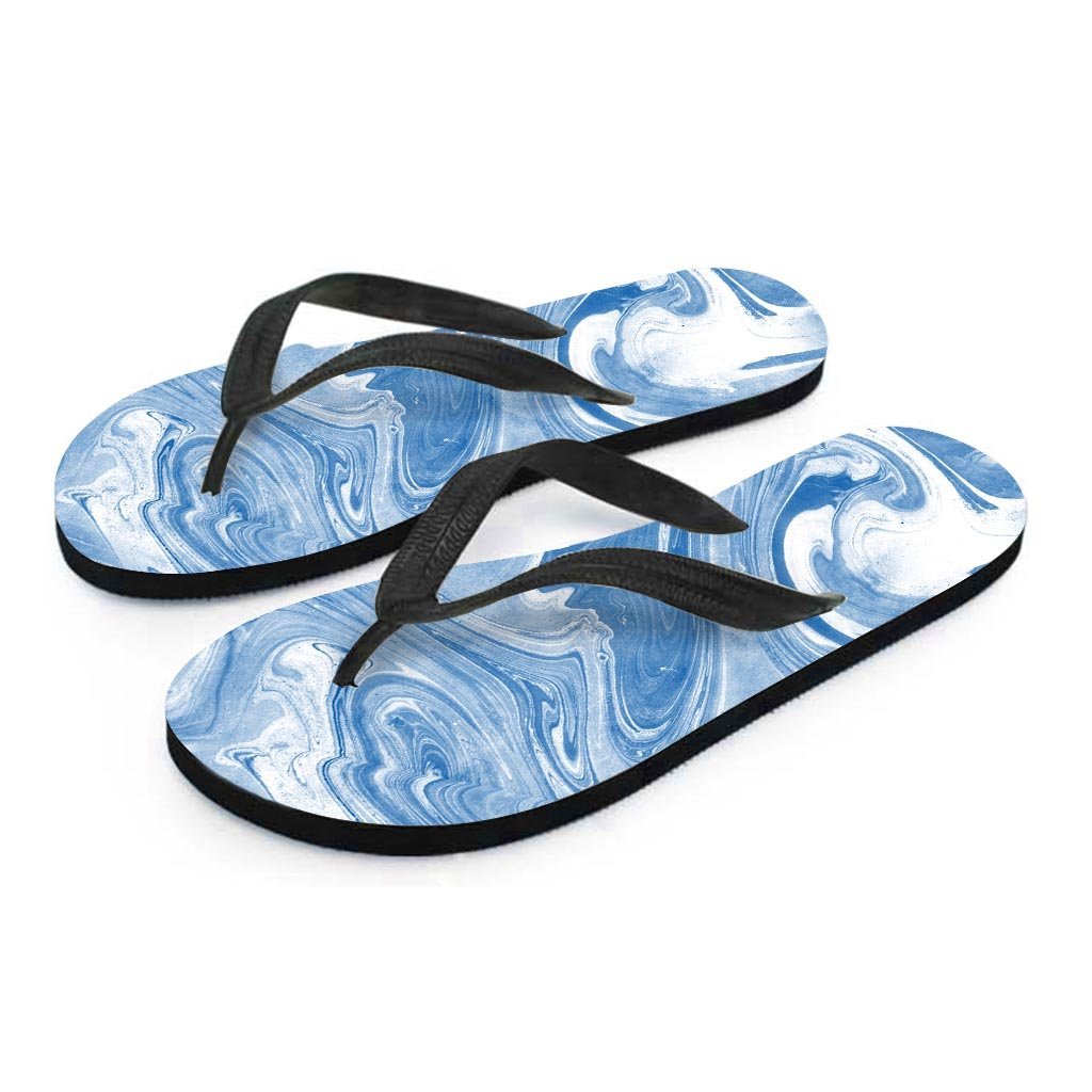 Blue Liquid Marble Women's Flip Flops-grizzshop