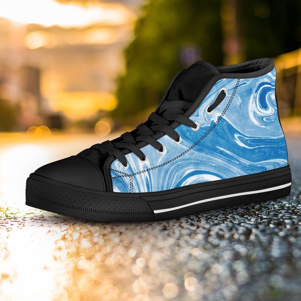 Blue Liquid Marble Women's High Top Shoes-grizzshop