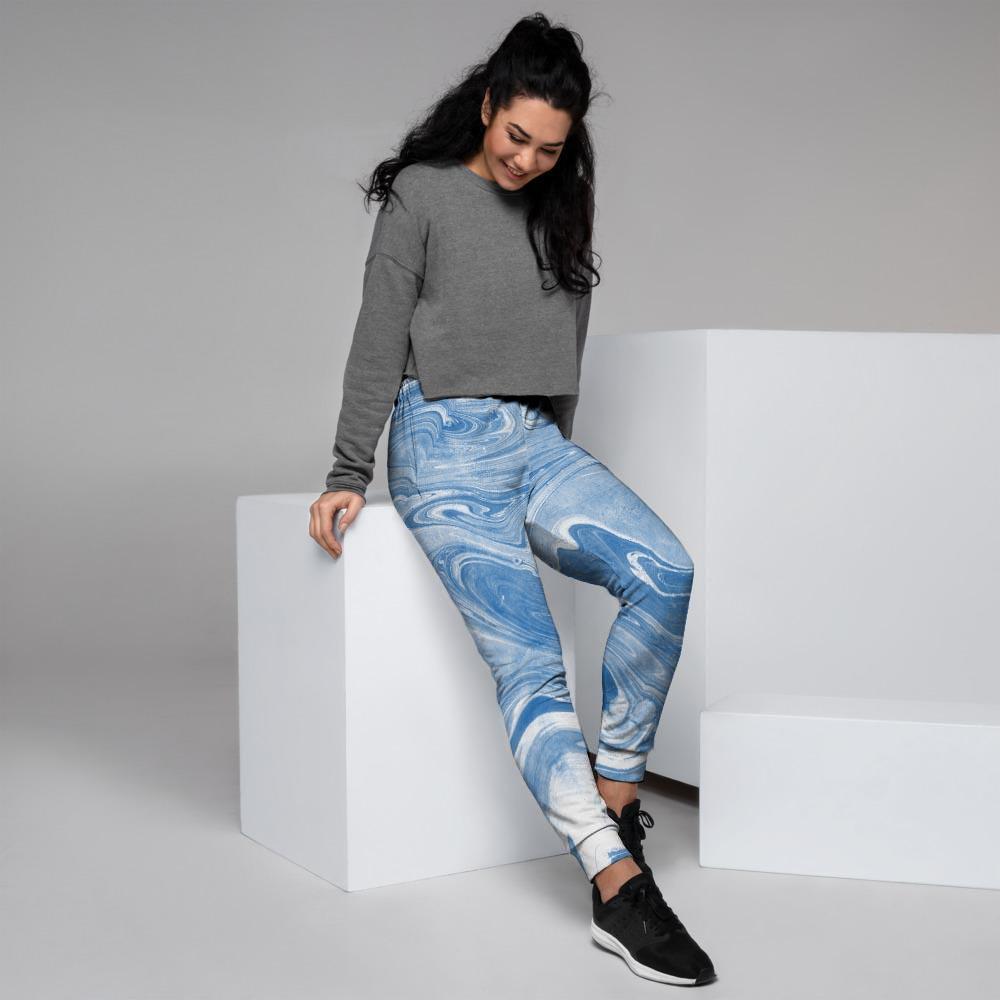 Blue Liquid Marble Women's Joggers-grizzshop