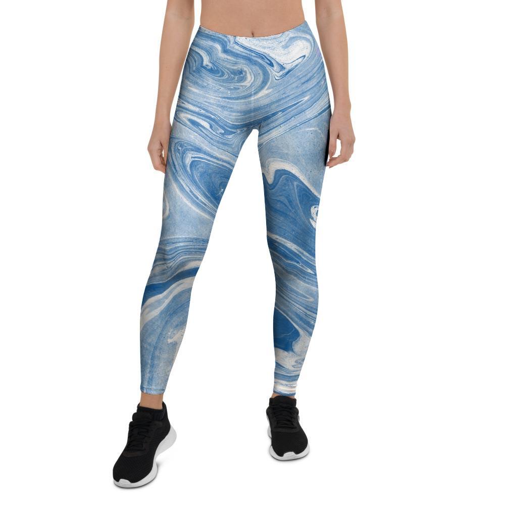 Blue Liquid Marble Women's Leggings-grizzshop