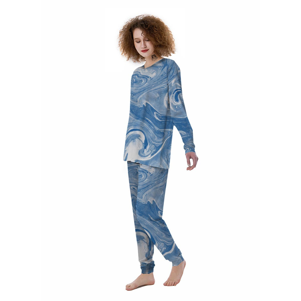 Blue Liquid Marble Women's Pajamas-grizzshop