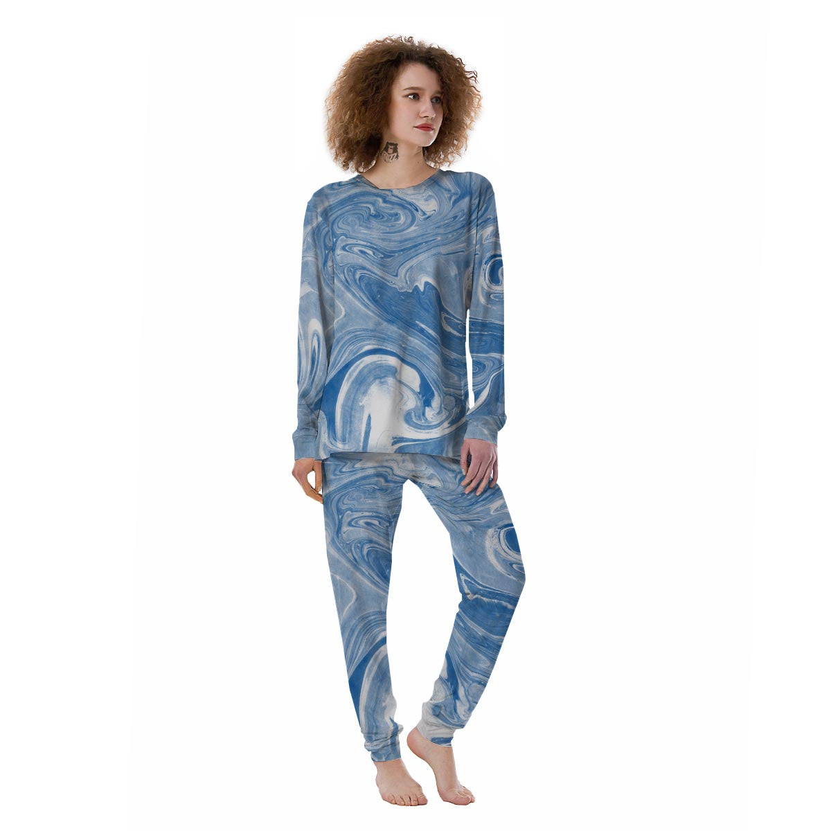 Blue Liquid Marble Women's Pajamas-grizzshop