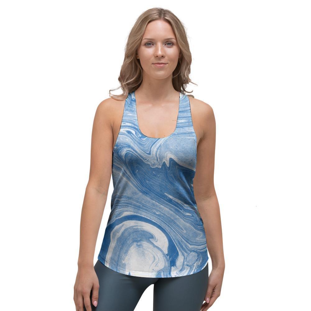 Blue Liquid Marble Women's Racerback Tank Top-grizzshop