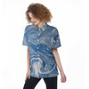 Blue Liquid Marble Women's Short Sleeve Shirts-grizzshop