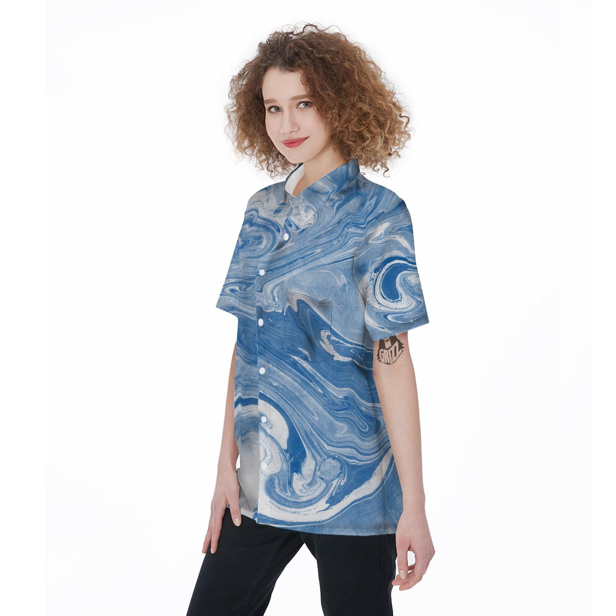 Blue Liquid Marble Women's Short Sleeve Shirts-grizzshop