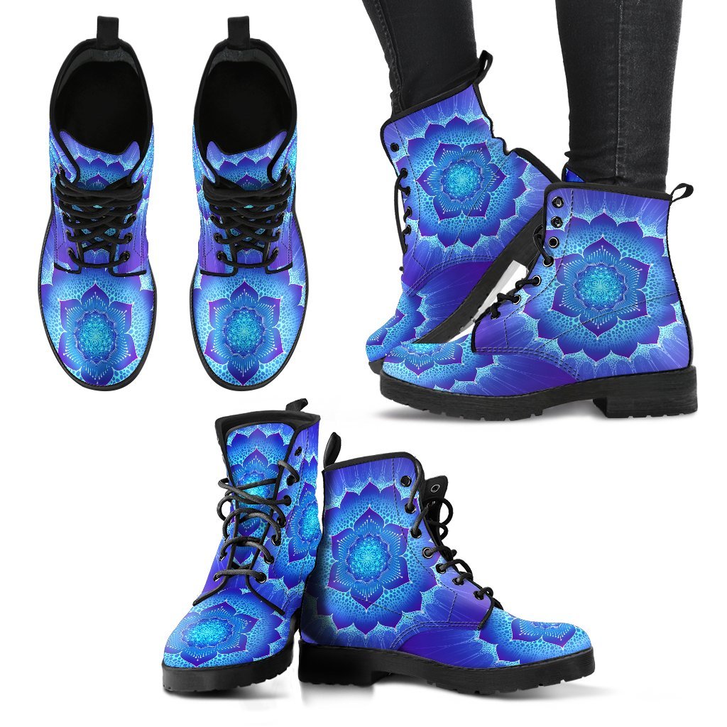 Blue Lotus Mandala Women's Leather Boots-grizzshop