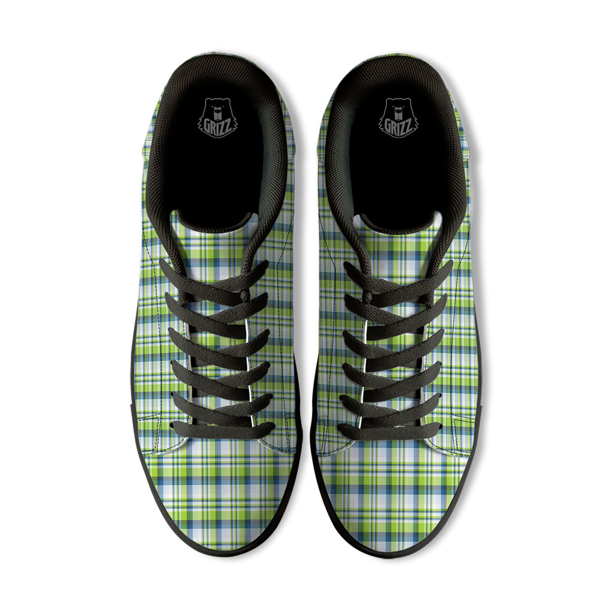 Blue Madras Plaid And Lime Print Pattern Black Low Top Sneakers-grizzshop