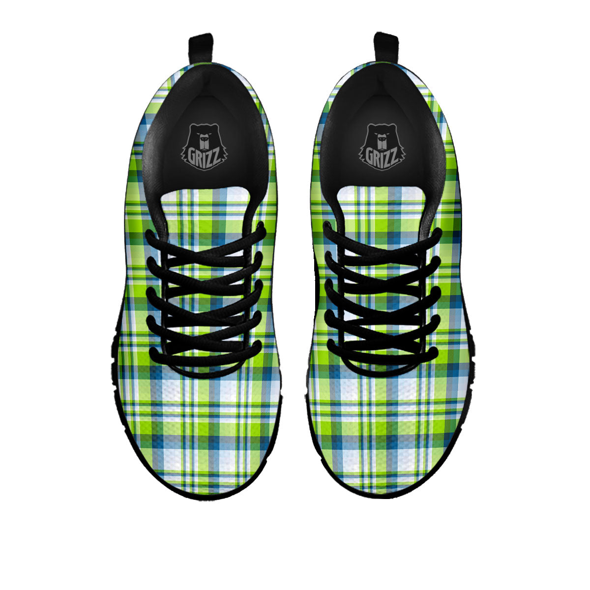 Blue Madras Plaid And Lime Print Pattern Black Sneaker-grizzshop