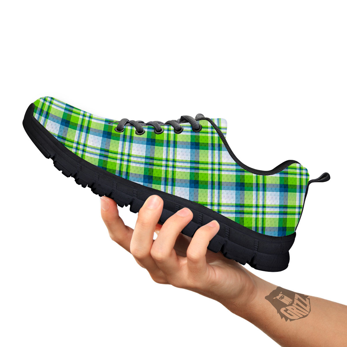 Blue Madras Plaid And Lime Print Pattern Black Sneaker-grizzshop