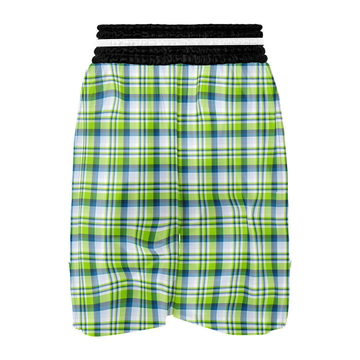 Blue Madras Plaid And Lime Print Pattern Boxing Shorts-grizzshop