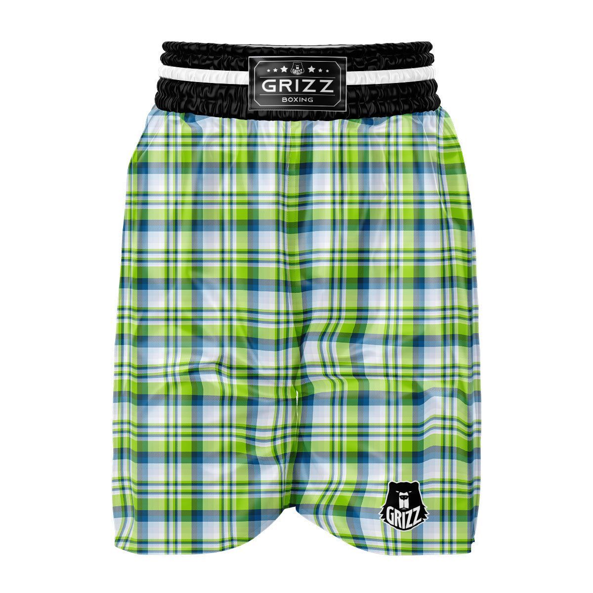 Blue Madras Plaid And Lime Print Pattern Boxing Shorts-grizzshop