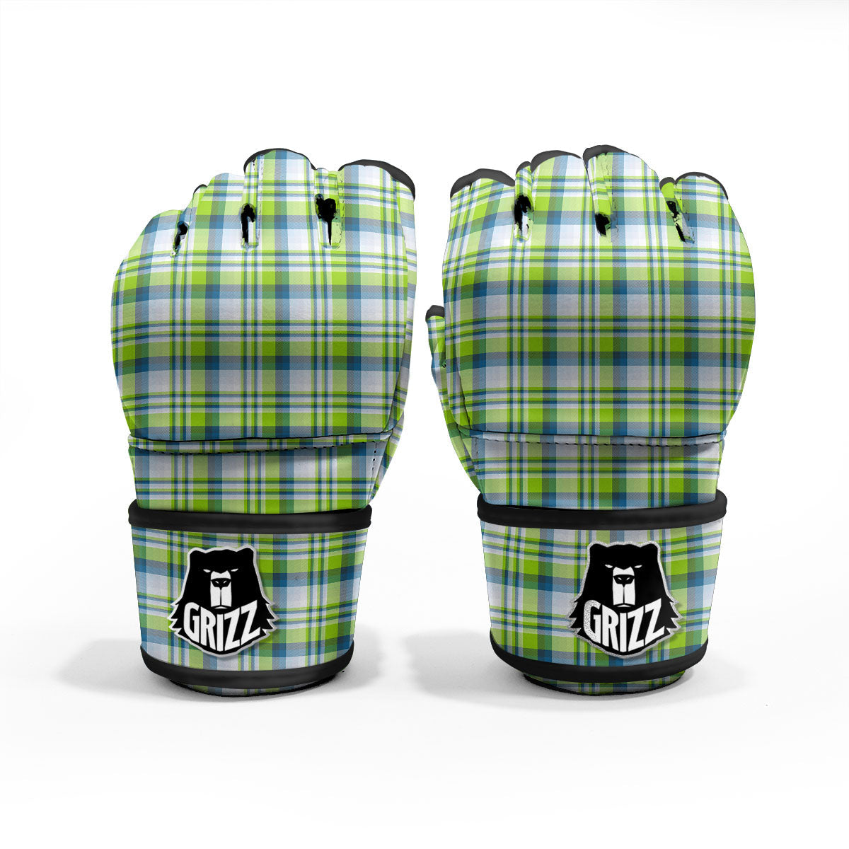 Blue Madras Plaid And Lime Print Pattern MMA Gloves-grizzshop