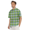 Blue Madras Plaid And Lime Print Pattern Men's Short Sleeve Shirts-grizzshop