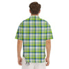 Blue Madras Plaid And Lime Print Pattern Men's Short Sleeve Shirts-grizzshop