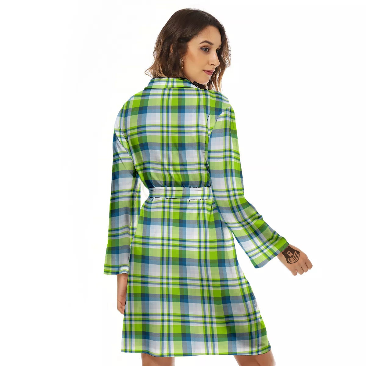 Blue Madras Plaid And Lime Print Pattern Women's Robe-grizzshop