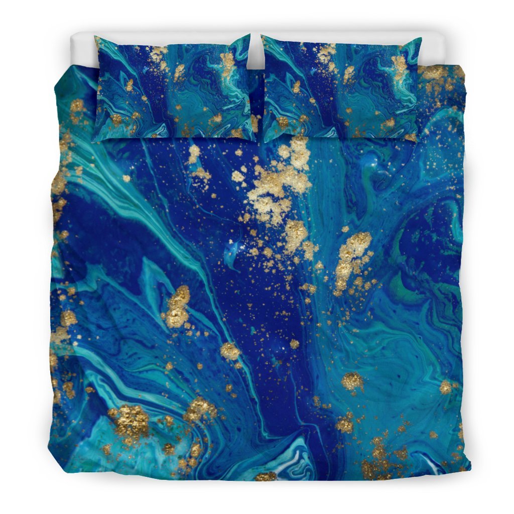 Blue Marble Pattern Print Duvet Cover Bedding Set-grizzshop