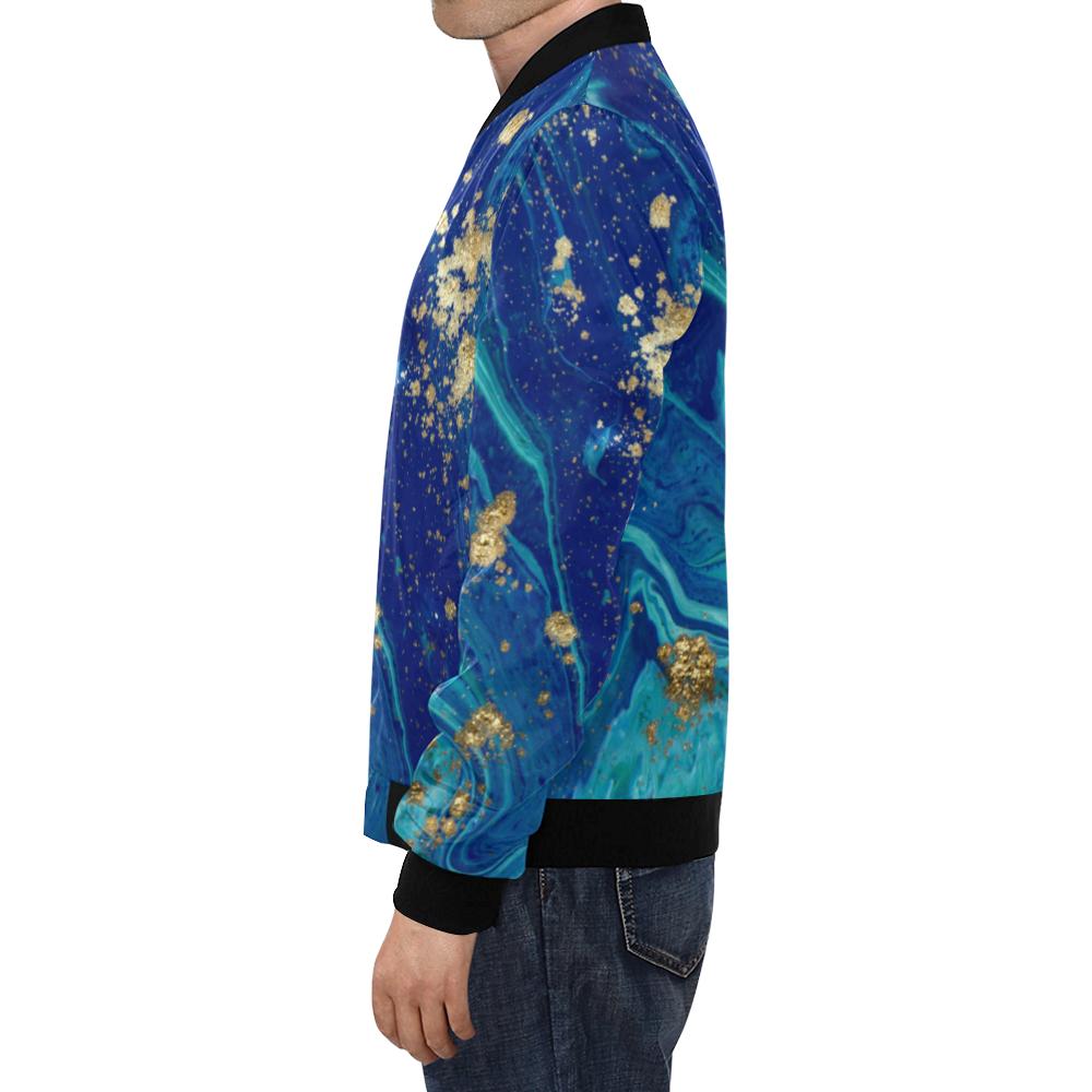 Blue Marble Pattern Print Men's Bomber Jacket-grizzshop