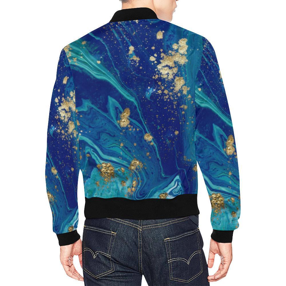 Blue Marble Pattern Print Men's Bomber Jacket-grizzshop