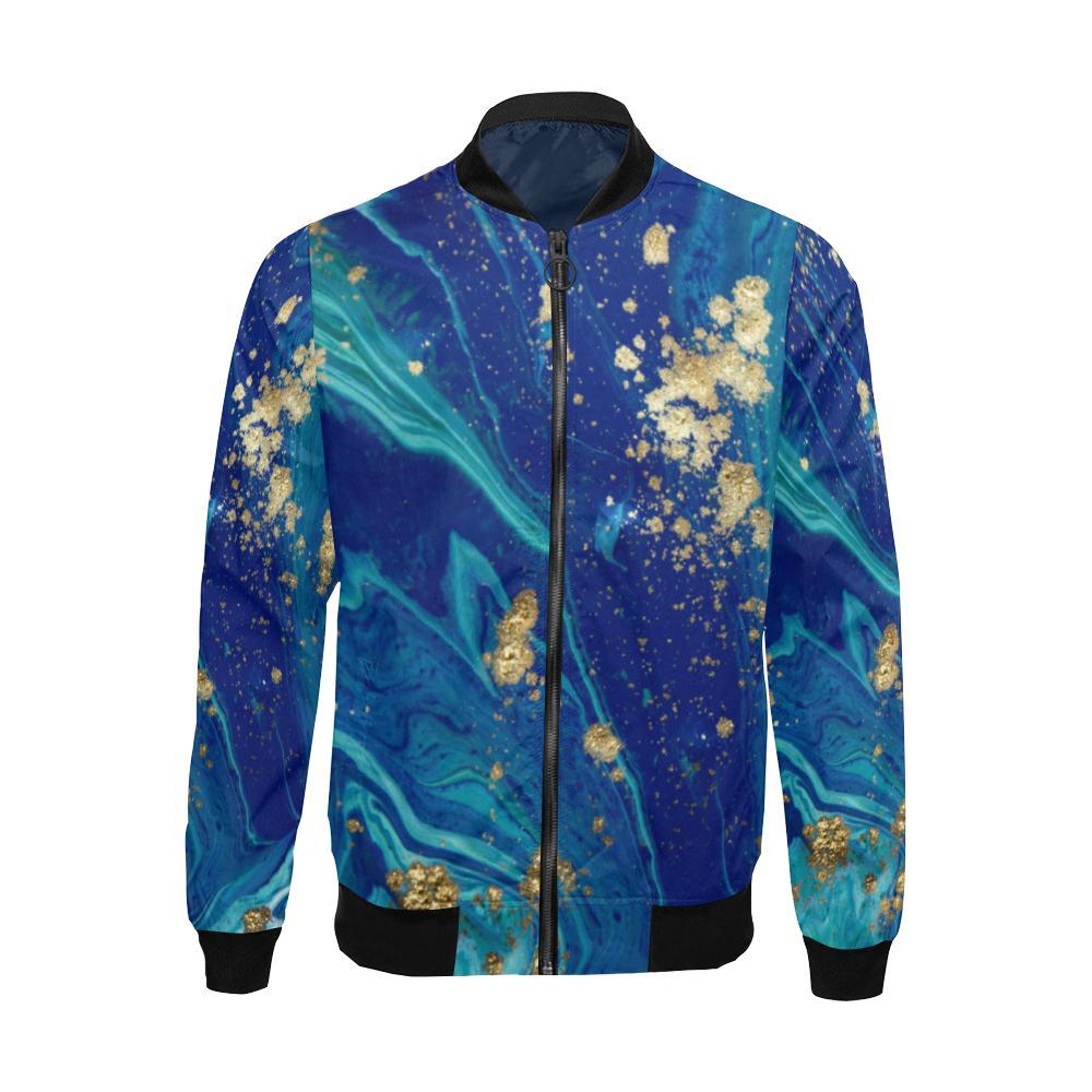 Blue Marble Pattern Print Men's Bomber Jacket-grizzshop