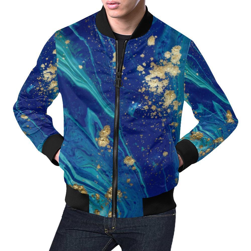 Blue Marble Pattern Print Men's Bomber Jacket-grizzshop