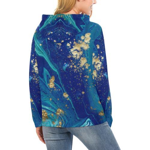 Blue Marble Pattern Print Women Pullover Hoodie-grizzshop