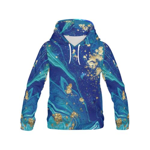 Blue Marble Pattern Print Women Pullover Hoodie-grizzshop