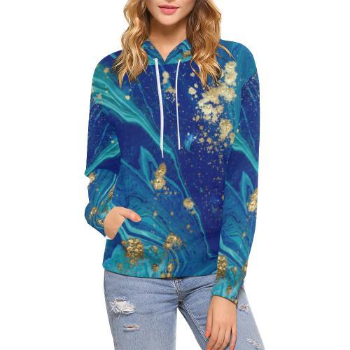 Blue Marble Pattern Print Women Pullover Hoodie-grizzshop