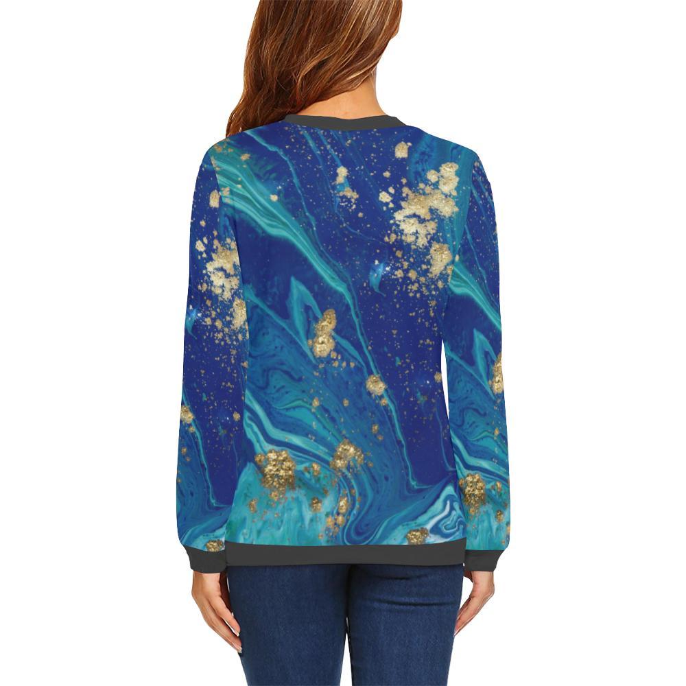 Blue Marble Pattern Print Women's Sweatshirt-grizzshop