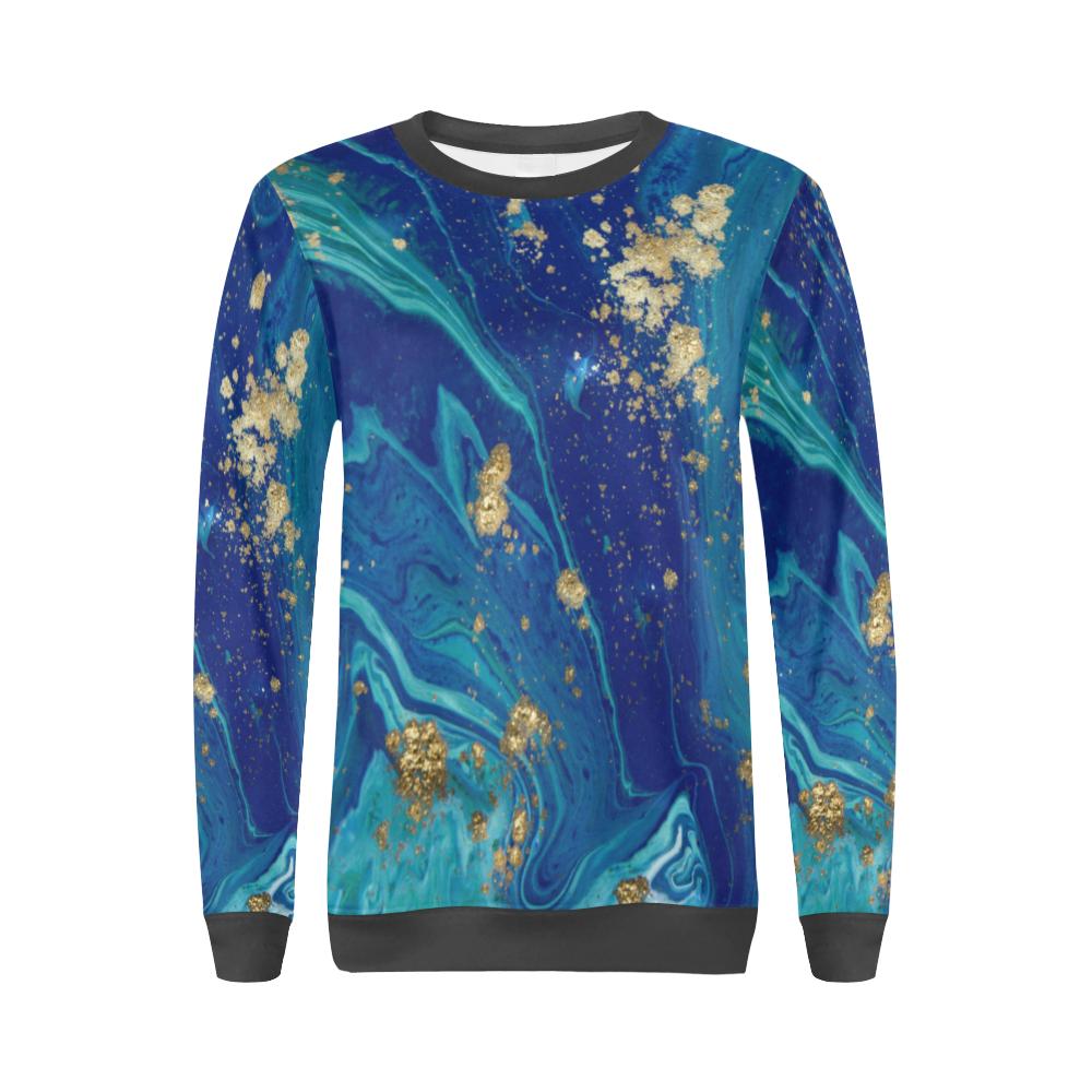 Blue Marble Pattern Print Women's Sweatshirt-grizzshop