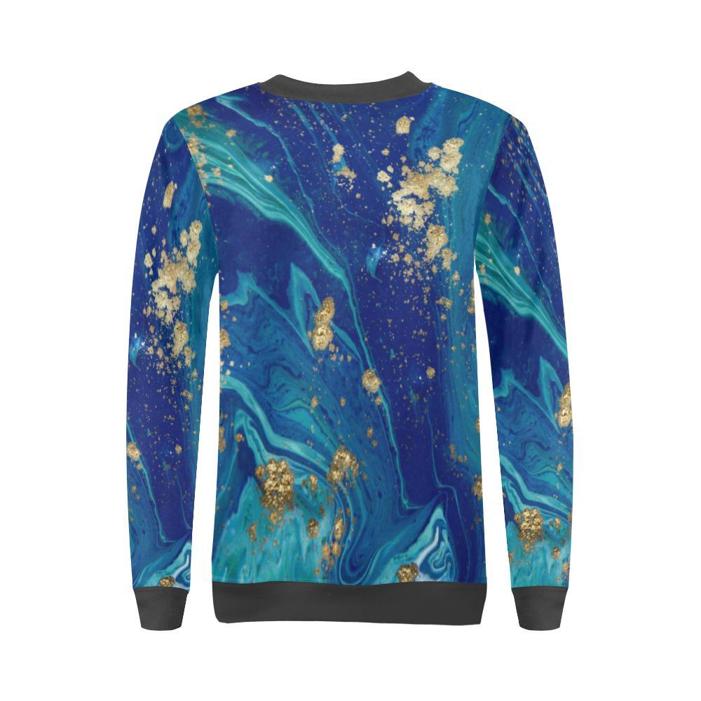 Blue Marble Pattern Print Women's Sweatshirt-grizzshop