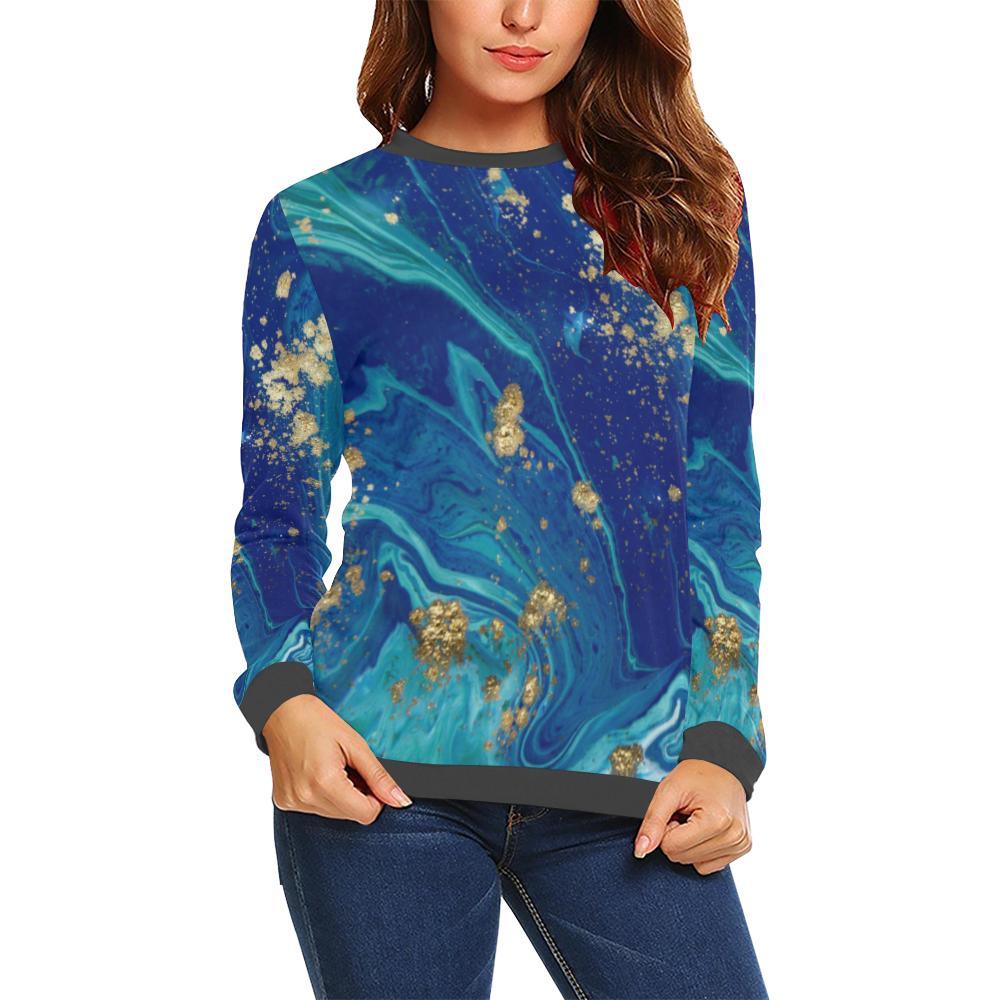 Blue Marble Pattern Print Women's Sweatshirt-grizzshop