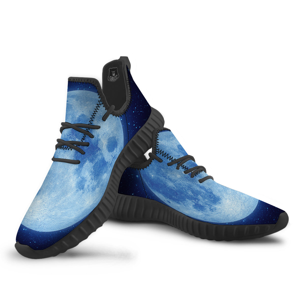 Blue Moon Print Black Walking Shoes-grizzshop
