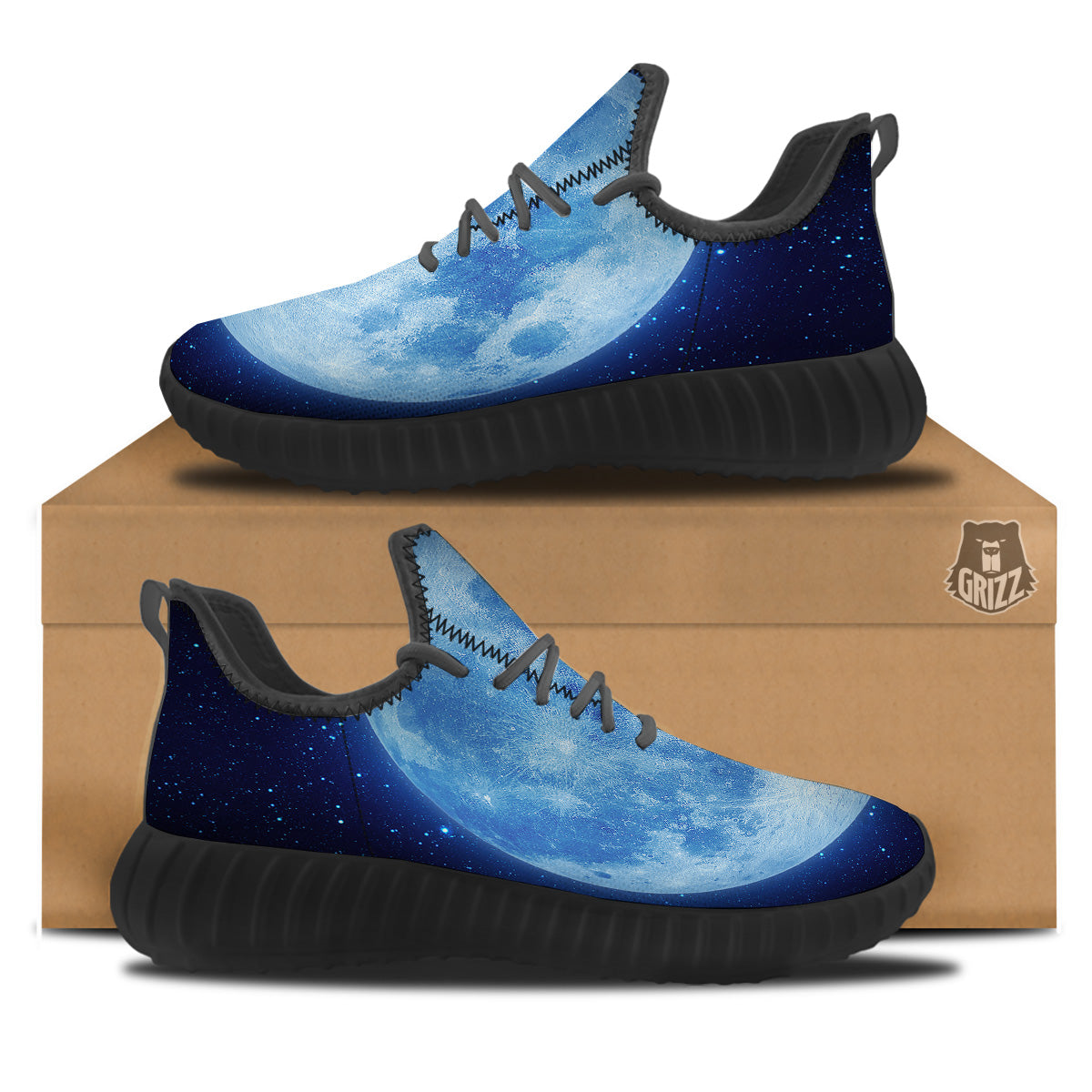 Blue Moon Print Black Walking Shoes-grizzshop