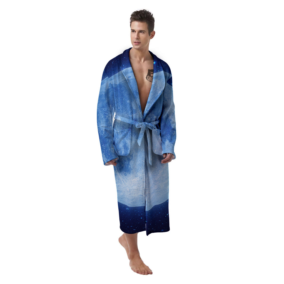 Blue Moon Print Men's Robe-grizzshop