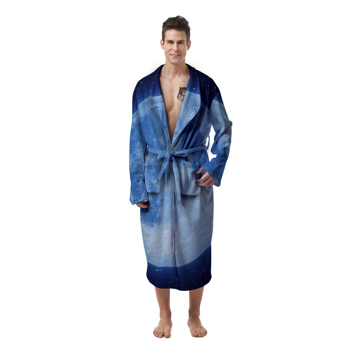 Blue Moon Print Men's Robe-grizzshop