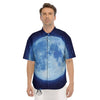 Blue Moon Print Men's Short Sleeve Shirts-grizzshop