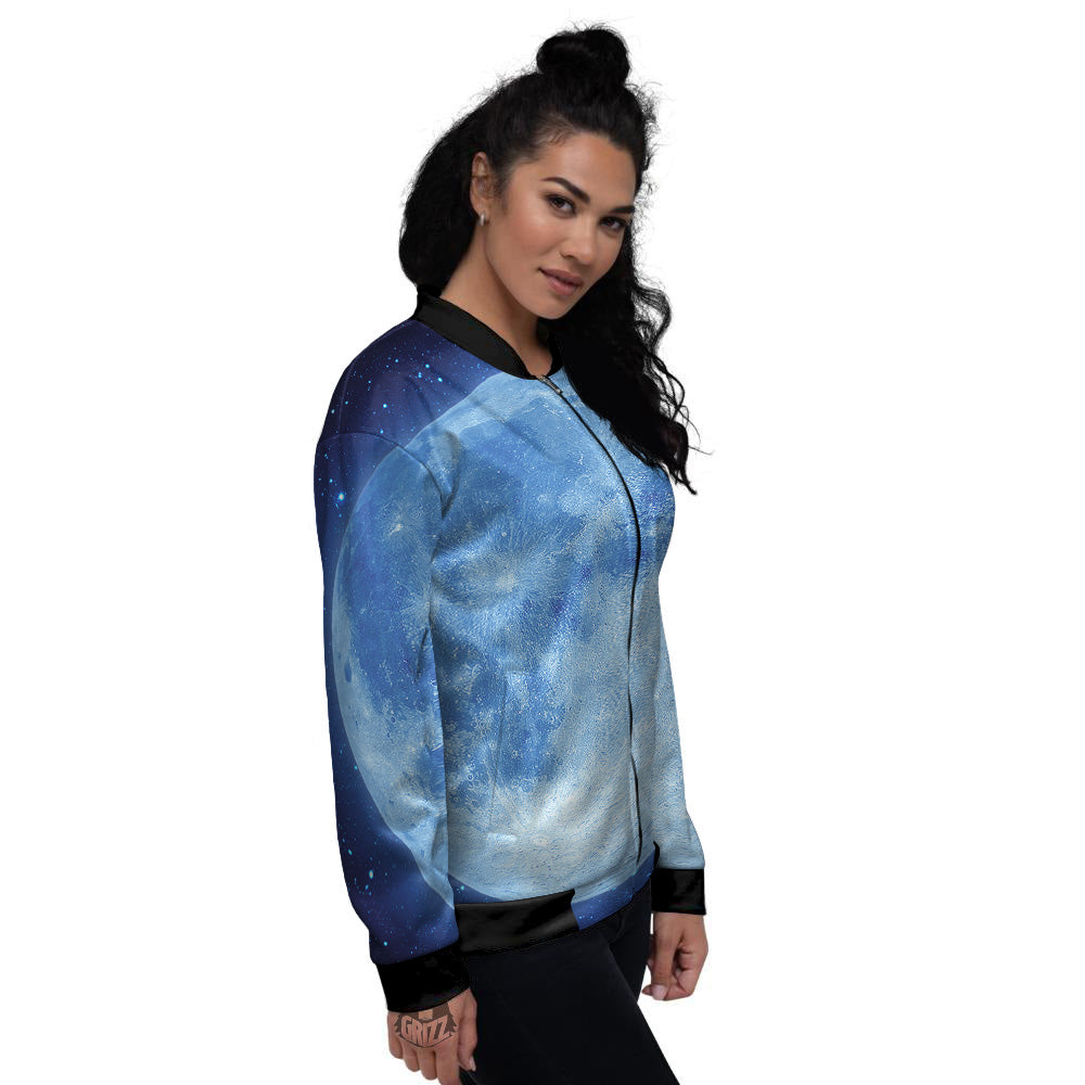 Blue Moon Print Women's Bomber Jacket-grizzshop